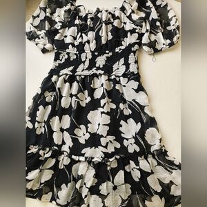 Floral Black and White Mini Dress